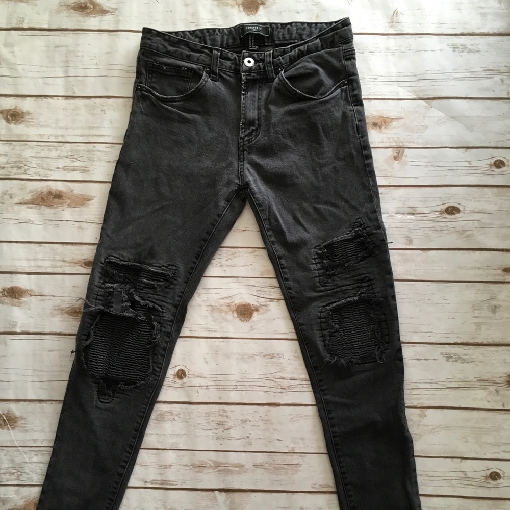 Forever 21 Black distressed ripped jeans